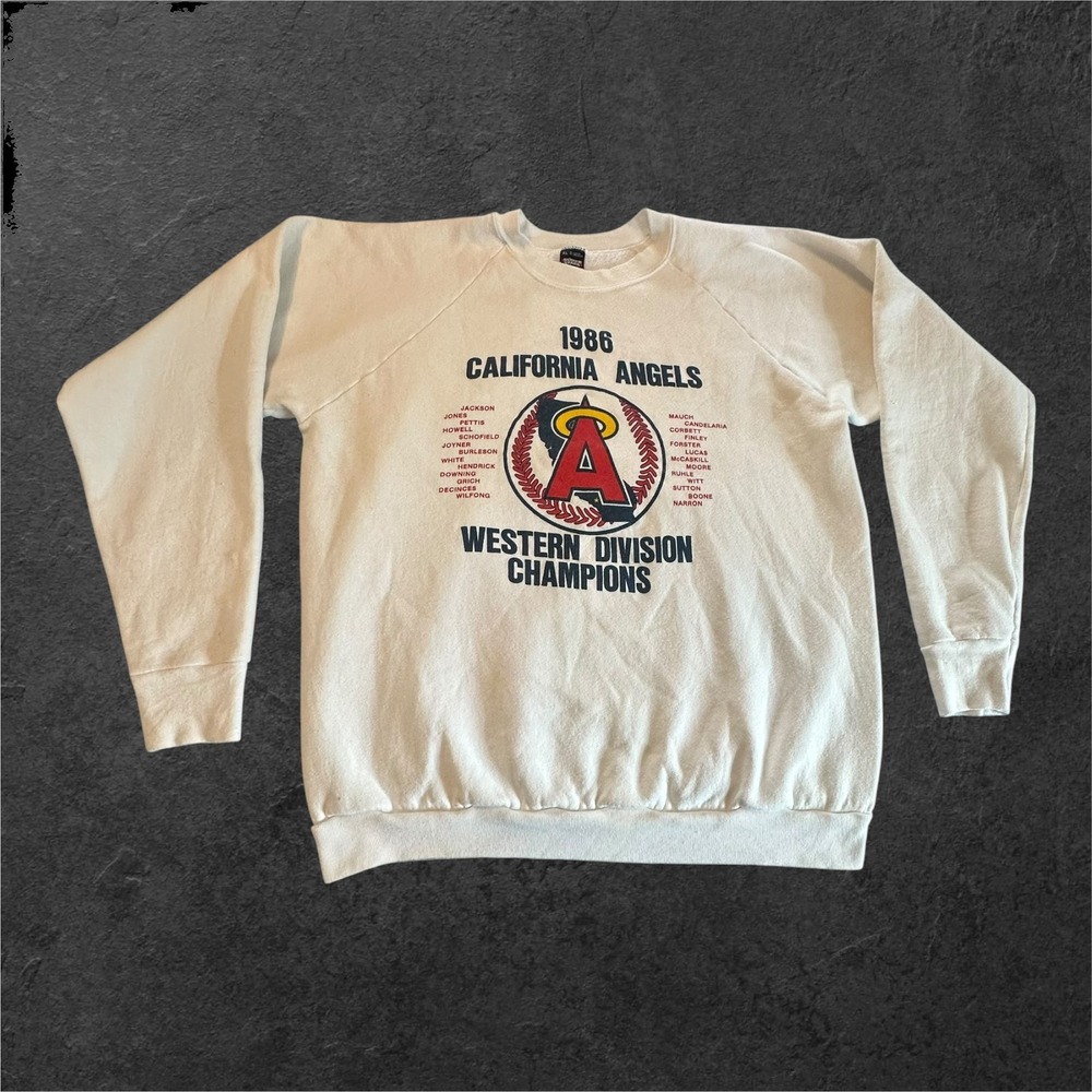VTG Screen Stars California Angels Sweatshirt Mens XL White 1986 MLB Champions